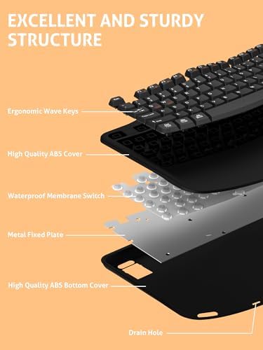 Revolutionize Your Workspace with the Ergonomic Wireless Keyboard – Comfort-Driven Design with Wave Keys & Cushioned Wrist Rest for Effortless Typing, 2.4 GHz Connectivity for Windows & Mac OS, Stylish Black & Orange Finish – Spill-Resistant & Built for Longevity