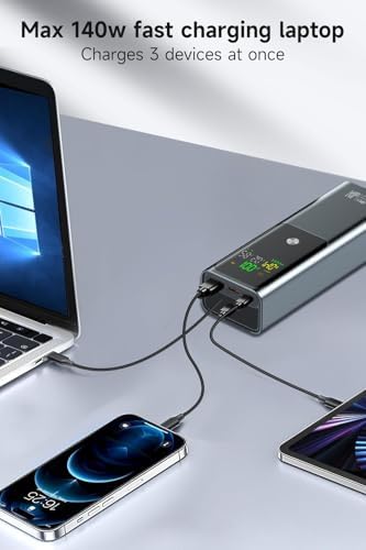 High-Capacity 27000 m Ah Power Bank with 140 W Single Output – PD3.1 Fast Charging Portable Laptop Charger with Smart Display – Includes 100 W USB-C Cable – Versatile 3-Port Battery Pack for PCs & Smartphones – Ultimate On-the-Go Power Solution