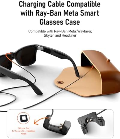 Seamless Charging Cable for Ray-Ban & Oakley Smart Glasses – 1.5 M (4.9 FT) for Effortless Use While Wearing – Compatible with Wayfarer, Skyler, and Headliner Models – Fast Charge Solution with Durable Design and Lightweight Portability for Enhanced Eyewear Experience