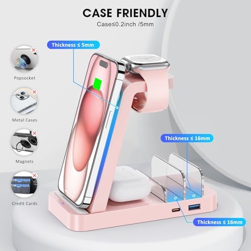 Revolutionize Your Charging Routine with the 5-in-1 Wireless Charging Station for i Phone – Fast, Efficient Dock for i Phone 16, 15, 14, 13, 12 Pro Max, Apple Watch, and Air Pods – Enhanced Compatibility, Intelligent Power Delivery, and Sleek Design for Clutter-Free Convenience