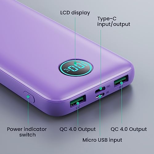 Ultra-Slim 10800 m Ah Portable Power Bank with LCD Display – Dual QC 4.0 & PD Fast Charging for i Phone 15, Android & Samsung Galaxy – Lightweight Travel Companion for Continuous Device Power