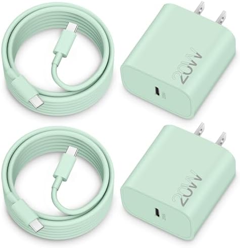 20 W Fast Charger Bundle for i Phone 16 Series & i Pad Models – Dual USB-C Wall Charging Blocks with 3 FT Cable for Lightning-Fast Device Power-Up and Enhanced Compatibility with Air Pods – Ideal for Busy Lifestyles and Travel