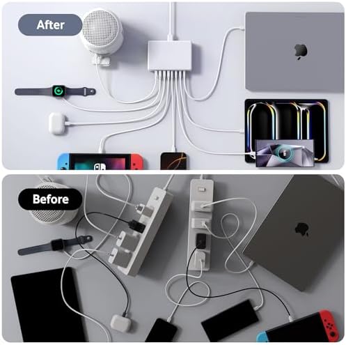 40 W USB C Multi-Device Fast Charger – 4-Port Power Adapter for i Phone & Samsung – Sleek Black Compact Travel Charger with Dual PD & QC Technology for Efficient Home and On-the-Go Charging Solutions – Perfect for Busy Professionals and Families