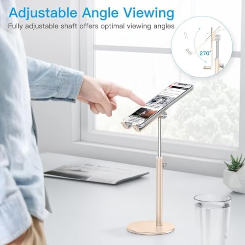 Cell Phone Stand, OMOTON Angle Height Adjustable Phone Holder, Aluminum Desktop Phone Holder Dock Stand for Desk, Compatible with iPhone 13/Mini/Pro/Max, All Smartphones and Tablets(4-11”),Black – Enhanced Compatibility and Speed