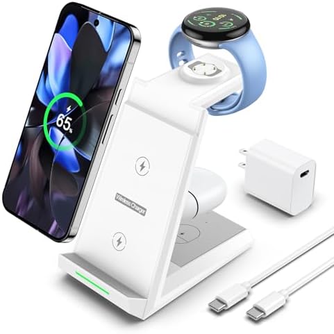 NANAMI 3-in-1 Wireless Charging Dock – Fast Charge Station for Google Pixel 9 Pro/XL/8/7/6, Buds Pro 2, and Watch 3/2 – Versatile Qi Charger with PD 3.0 Adapter for Home and Office – Safe, Ergonomic Design with Magnetic Pixel Watch Compatibility and Universal Device Support – Perfect Gift for Tech Lovers and Google Enthusiasts