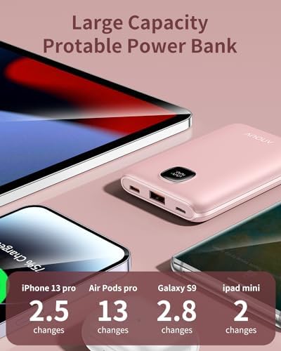 Ultra Slim ANOUV 10,000 m Ah Portable Charger – Fast Charging Power Bank with PD 22.5 W & QC 3.0 for i Phone and Android Devices – Lightweight External Battery for On-the-Go Charging Needs