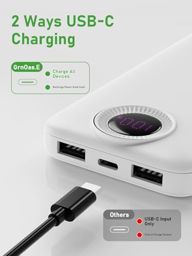 Compact 10,000 m Ah Power Bank – Fast Charging Portable Charger with Dual USB-C Compatibility for i Phone 16, Samsung, and Android Devices – Sleek Black Design for Ultimate Travel Convenience and Enhanced Device Performance
