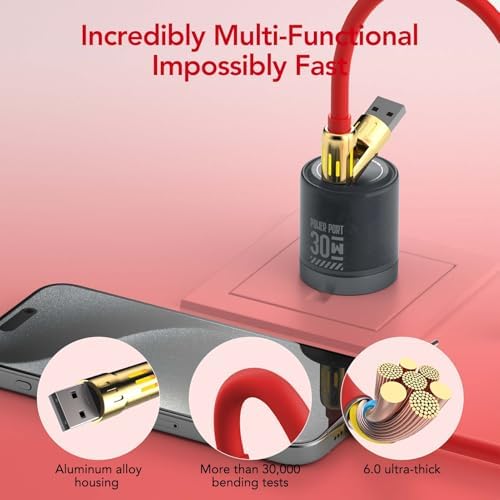 4-in-1 Universal Multi USB Charging Cable – 240W Max Fast Charger Cord with Multiple Connectors for iPhone 16/15/14/13, iPad, Samsung, MacBook, Tablets & More (Black, 6.6Ft) – Enhanced Compatibility and Speed