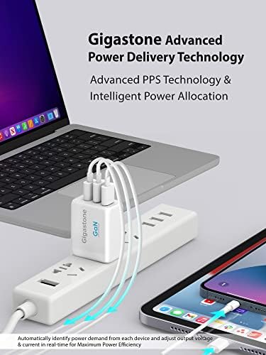 Gigastone 65 W Ga N USB C Charger 2-Pack: Ultimate Fast Charging Solution with Intelligent Power Allocation for Mac Book, Dell XPS, i Phone 16/15, i Pad, Galaxy S24 – Compact Foldable Travel Adapter for Maximum Compatibility and Efficiency