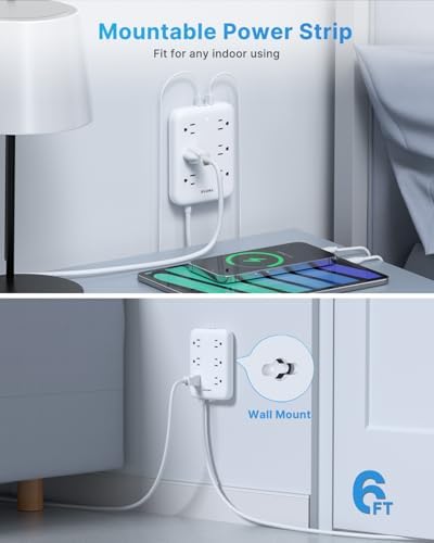 VINTAR 2 Prong Power Strip with Surge Protection – 6 ft Extension Cord Featuring 6 Outlets & 4 USB Ports (2 USB-C) for Enhanced Charging and Device Compatibility, Non-Grounded Wall Mount Adapter for Streamlined Power Management in Home and Office Settings
