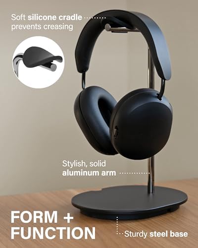 Sanus Sonos Ace Premium Headphone Stand – Stylish Silicone Cradle with Innovative Cable Management & Magnetic Charging Clip – Effortless Assembly for Over-Ear Headphone Protection – Sleek Black Design Enhancing Your Audio Space & Compatible with Multiple Models