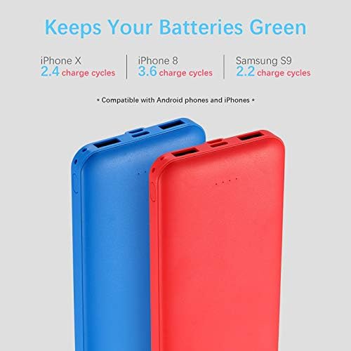 Miady 2-Pack 10000 m Ah Slim Dual USB Portable Power Bank with Type-C Fast Charging – Ultimate Backup Solution for i Phone 16/15/14/13, Galaxy S24/22, i Pad, and Android Devices (Vibrant Red & Blue) – Stay Connected Anywhere!