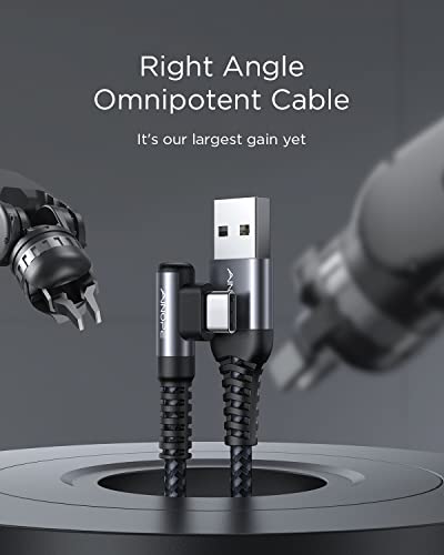 AINOPE Right Angle USB C Cable – 2-Pack (10 ft + 10 ft) Fast Charging 3.1 A Nylon Braided Charger for Enhanced Device Compatibility, Ideal for Gaming and Multitasking, Durable Black Design