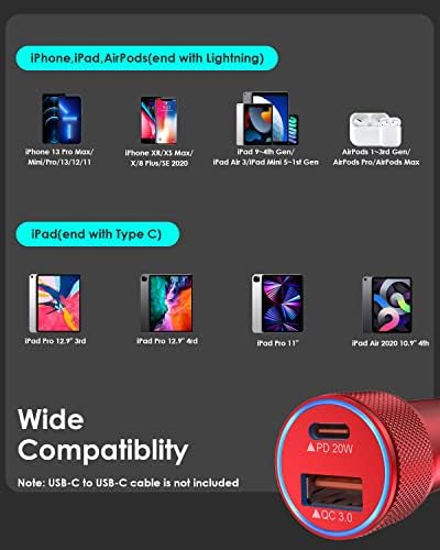 i Phone 14 Dual Port Fast USB C Car Charger | Apple MFi Certified 38 W Quick Charge Adapter with 2 Lightning Cables | Sleek Metal Design for Optimal Durability and Compatibility with i Phone 14, 13 Pro Max, Mini, 12, 11 & Air Pods | Reliable On-the-Go Power Solution for Busy Lifestyles