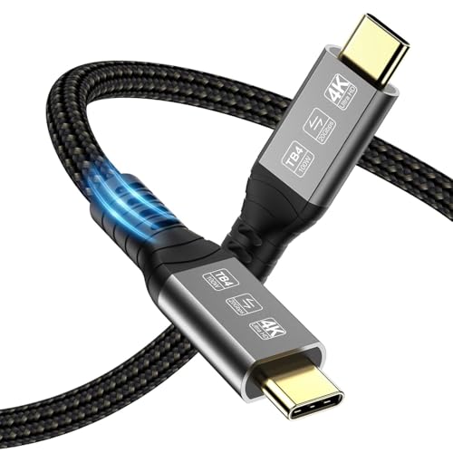 USB-C 4FT 40Gbps Braided Cable – 90 Degree, 8K Display, 100W Charging, Compatible with Thunderbolt 4/3 USB4/3, MacBook Pro, External SSD, eGPU – Enhanced Compatibility and Speed