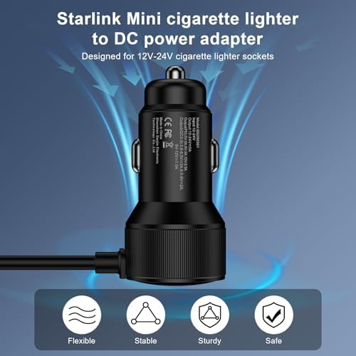 Starlink Mini 3-in-1 Cable Car Charger Adapter – 10 FT Durable DC Power Cable with Digital Voltage Display for Cars, SUVs, Trucks & RVs – USB-C PD 30 W & USB A 18 W Ports – Enhanced Compatibility for On-the-Go Charging Solutions