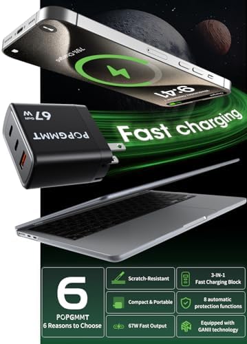 67 W Ga N 3-Port USB C Wall Charger – Ultra-Fast, Compact Power Adapter for Galaxy S25/S24/S23/S22, i Phone 16 Series, Mac Book Air/Pro – Advanced PD QC 3.0 Technology, Foldable Design for Travel Convenience – Universal Device Compatibility and Optimal Charging Performance