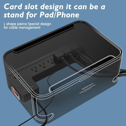 Redagod Power Strip with Cable Management Box – 8 Outlets & 3 USB Ports Surge Protector for Home, Office & Dorm – 6.6 ft Extension Cord with Switch Control, Efficient Charging Station & Clutter-Free Solution for Electronics Safety