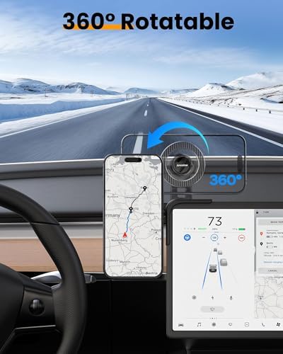 2025 Tesla Model Y Juniper Mag Safe Phone Mount – Ultimate Strong Magnet & 3 M Adhesive Holder for Model Y/3/X/S – Unmatched Compatibility with All i Phone Models – Elevate Your Driving Experience with Secure, Stylish Navigation Accessory
