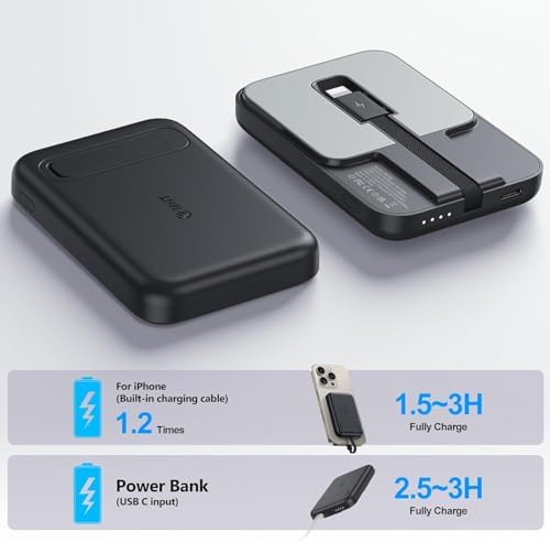 Ultimate Portable Power Bank for Apple Watch & i Phone – 5200 m Ah Magnetic Wireless Charger with Built-in Cable, Slim Travel Battery Pack for Apple Watch Series 9/Ultra2/8/7/6/SE/5 & i Phone Models 14/13/12/11/XR/8/7/6 s – Fast Charging for Active Lifestyles
