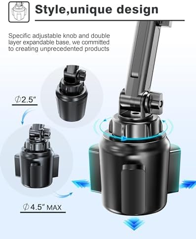 TOPGO Adjustable Car Cup Phone Holder – Secure, No-Wobble Smartphone Mount for i Phone 16 & 4.0-7.0 Inch Devices – Enhance Driving Safety with Optimal Visibility and Easy Access – Sleek Black Design for Any Vehicle