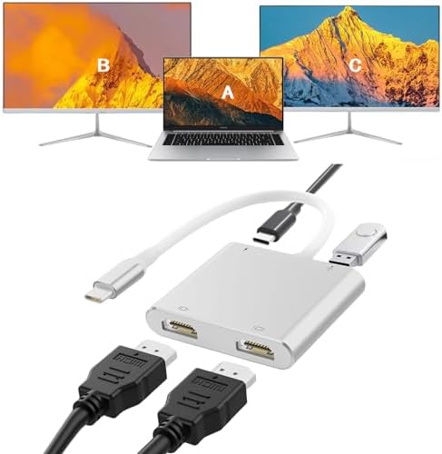 Fophmo Dual HDMI Adapter – 4 K@60 Hz USB C Hub with 100 W Power Delivery & USB-A Port for Enhanced Dual Screen Experience – Perfect for Gamers & Professionals Seeking Stunning Visual Clarity and Seamless Multitasking