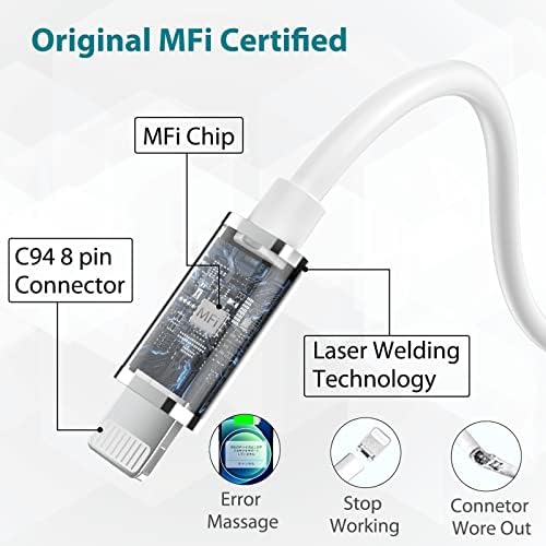 Marchpower MFi Certified USB C to Lightning Charging Cable – Premium Fast Charger for i Phone 14, 13, 12 Pro Max, Mini, 11, X, XS, XR, 8 Plus – Durable Nylon Braided Design in Elegant Gold – Available in 3, 6, 10 ft Lengths for Ultimate Convenience and Style