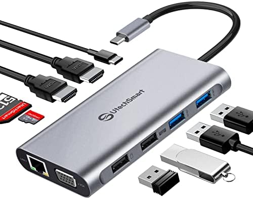 Supercharge Your Mac Book with Utech Smart 7-in-2 USB C Hub Adapter – Ultimate Multiport Solution Featuring Thunderbolt 3, 4 K HDMI, 100 W PD, and 3 USB 3.0 Ports for Seamless Connectivity and Fast Charging – Perfect for Professionals and Creatives on the Go