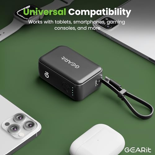 GEARit 3-in-1 Ga N Portable Charger: 5,000 m Ah Power Bank with Integrated USB-C Cable & Foldable AC Plug for Effortless Travel Charging – 33 W Rapid Power Delivery for All Devices