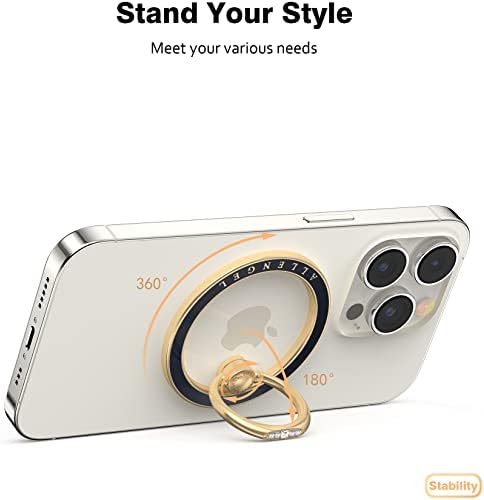 Allengel Bling Silver Magnetic Phone Grip – Stylish Mag Safe-Compatible Ring Holder & Kickstand for i Phone and Smartphones – 360-Degree Rotation, Secure Grip, and Elegant Design for Effortless Hands-Free Experience