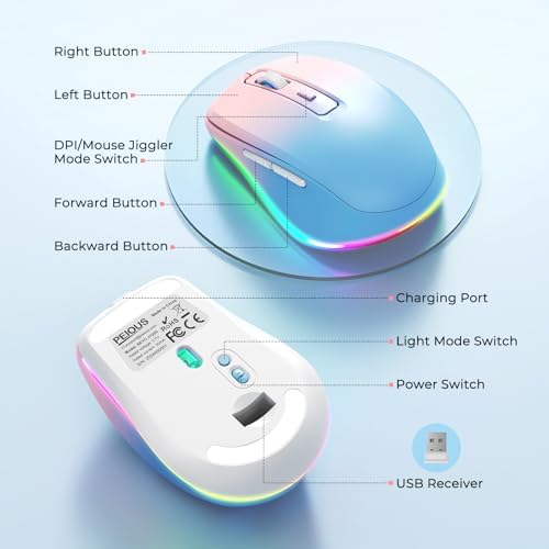 PEIOUS Rechargeable Wireless Mouse with LED – Innovative Jiggler Technology to Keep Your Computer Awake – Sleek Black Design for Optimal Comfort and Productivity