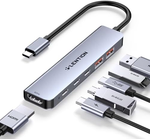 Unleash Seamless Connectivity with the LENTION USB C Hub – 4 K@60 Hz HDMI, Dual USB C & Super-Fast USB 3.2 Gen2 Ports for 10 Gbps Transfers, 100 W Power Delivery – Perfect for Mac Book Pro, Mac Book Air, i Phone 15 & Windows Laptops – Sleek Gray Design for Ultimate Versatility and Efficiency