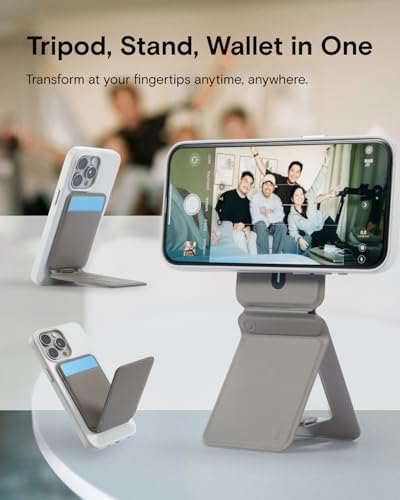MOFT Phone Stand, Magnetic Phone Tripod Stand Stain-Resistant MOVAS Leather & Angle Adjustment & Strong Magnets Tripod for iPhone 16/15/14/13/12 (Included Metal Ring)-Misty Cove – Enhanced Compatibility and Speed