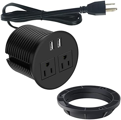 Revolutionize Your Workspace with the Desk Power Grommet USB C – 30 W PD Fast Charge Power Strip with 2 Outlets & 2 USB Ports, Effortlessly Mountable Recessed Flat Plug for Countertops, Shelves, and End Tables – Sleek Black Design for Enhanced Connectivity and Simplified Charging Solutions