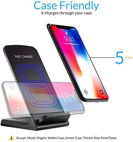 Pacroban Fast Wireless Charging Stand in Black Leather – 10 W & 7.5 W Qi-Compatible Charger with AC Adapter for i Phone XR, Galaxy S10 & More – Elegant Phone Charging Station with Smart Safety Features for Effortless Power Delivery and Stylish Organization