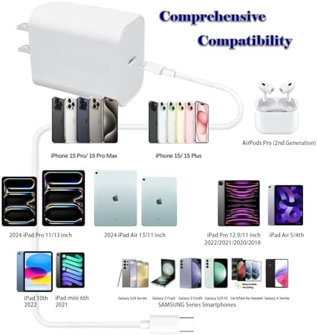 Dual 20 W Fast Charge USB-C Power Adapter Set – High-Efficiency Charger for i Phone 16, 15 Pro, i Pad Pro, Galaxy & Android Devices – Includes 6 ft USB-C to C Cable for Ultimate Flexibility – Universal Compatibility for Rapid Charging on the Go