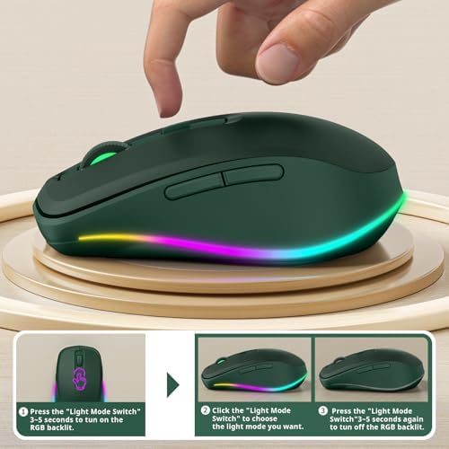 Illuminate Your Workspace with the seenda Light-Up Wireless Mouse Featuring Built-In Jiggler – USB-C & USB Receiver for Mac Book, i Pad, and Windows Devices – Ergonomic Design for Enhanced Comfort and Productivity