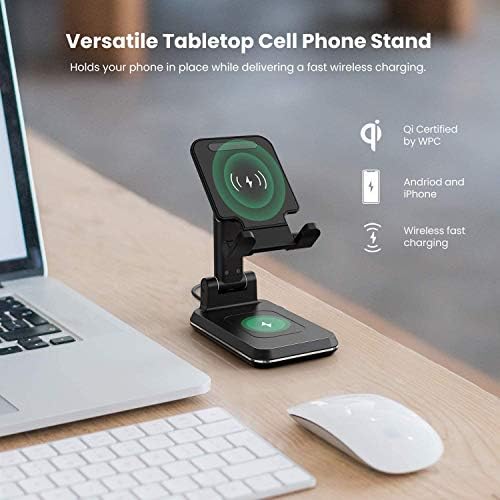 Revolutionize Your Charging Routine with the Compact 2-in-1 Wireless Charger – Dual Fast-Charging Desk Stand for i Phone & Samsung Galaxy, Perfect for Phones and Air Pods with 10 W Qi-Compatible Efficiency and Intelligent Charging Technology