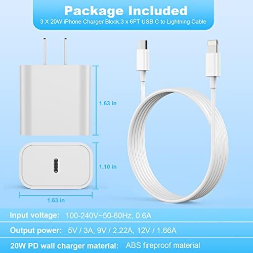 Optimize Your Charging Routine with Our 3-Pack 20 W PD USB-C Wall Fast Charger & 6 FT Type C Cables – Perfect for i Phone 14, 13, 12, & 11 Models – Rapid Power Delivery for Busy Lifestyles – Enhanced Compatibility for Pro Max & XR Devices – Compact Design for Portability – Durable Construction for Long-Lasting Use – Charge Multiple Devices Effortlessly!
