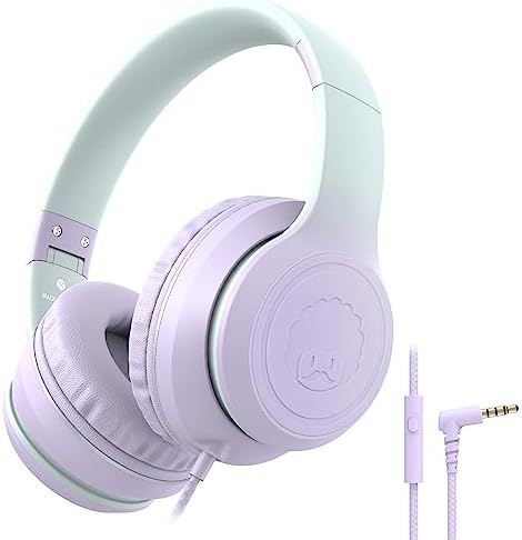 Rockpapa L22 Purple Over-Ear Headphones for Kids & Women – Lightweight, Foldable, and Durable Wired Design with Built-In Microphone for Clear Hands-Free Communication, Perfect for School, Travel, and Daily Use – High-Quality Stereo Sound and Tangle-Free Cord for Seamless Audio Enjoyment