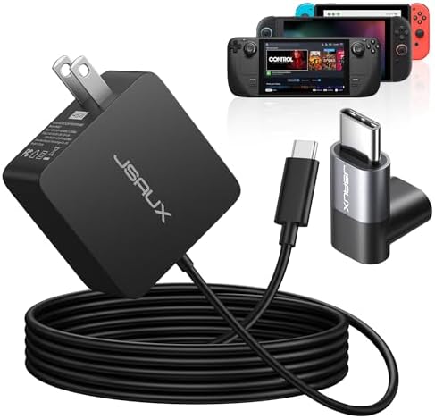 JSAUX 45 W USB C Charger with 5 FT PD 3.0 Cable – Ultimate Fast Charging Solution for Steam Deck, OLED Switch, Mac Book & More – Optimal Power Delivery for i Phone 16/15, Samsung Galaxy S25/S24/S23/S22, i Pad, Pixel Devices – Compact, Durable, and Universally Compatible Charging Accessory
