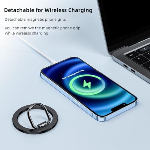 AUROX Magnetic Phone Ring Holder: Adjustable Grip & Stand for Mag Safe i Phones 12-16, Lightweight Aluminum with Powerful N52 Magnets, 360° Rotation & 125° Flip, Detachable for Seamless Wireless Charging – Perfect for Streaming, Photography & Everyday Use (Black)