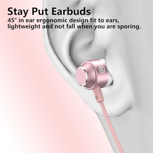 Stylish Rose Gold USB C Earbuds – Premium In-Ear Headphones with Superior Stereo Bass and Built-in Microphone for i Phone 15, Samsung, and Google Pixel – Ergonomic Design with Convenient Volume Control for Unmatched Comfort and Everyday Audio Excellence