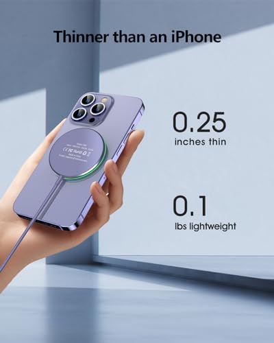 Magnetic Wireless Charger Duo – 15 W Fast Charging Pad with 20 W USB-C Adapter for i Phone 15/14/13/12 Pro/Max/Plus/Mini & Air Pods – Enhanced Mag-Safe Compatibility, 5 ft Charging Cable Included for Ultimate Convenience and Safety