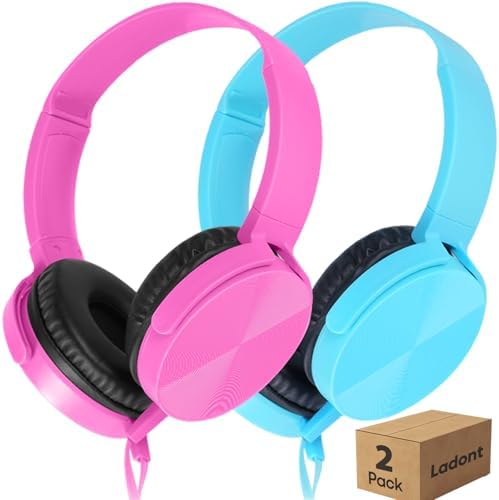 Premium Dual Pack Kids’ Classroom Headphones – Foldable & Swivel Design for Ultimate Portability – High-Definition Stereo Sound with 3.5 mm Jack – Comfortable Over-Ear Fit in Eye-Catching Blue & Pink – Robust Wired Headphones Tailored for K-12 Learning Environments