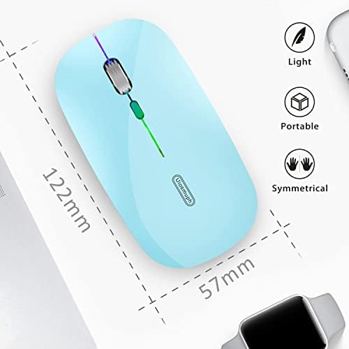 Uiosmuph G12 Slim Rechargeable LED Wireless Silent Mouse – Ultra-Portable USB Optical Computer Accessory with Type C Adapter for Seamless Compatibility and Noise-Free Operation in Blackish Green