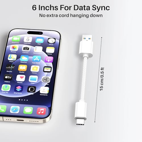 Compact 6-Inch USB A to USB C 3.1 Cable – 2-Pack for High-Speed 10 Gbps Data Transfer & Fast Charging | Perfectly Compatible with i Phone 15, Mac Book Pro, i Pad Pro, Samsung Galaxy S24, and Google Pixel | Ideal for Travel & Clutter-Free Connectivity | Durable Design for Everyday Use