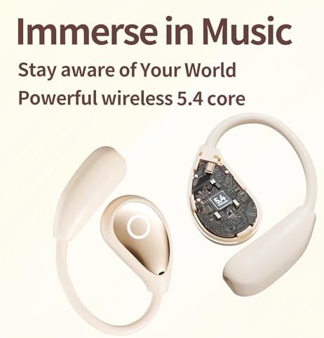 Revolutionize Your Workout with Wireless Open Ear Headphones – Cutting-Edge Bluetooth 5.4, Superior Hi-Fi Audio, Perfect for Running and Sports, Extended Battery Life, Comfortable Ergonomic Design in Chic Beige – Stay Engaged with Your Surroundings While Enjoying Premium Sound!