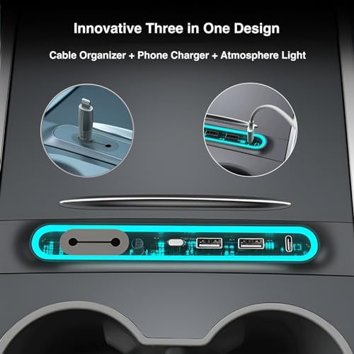 Transform Your Tesla Model 3/Y with the Ultimate USB Hub – Multi-Port Charger with Tricolor LED for 2021-2023 Models – Fast Charging Solution for All Your Devices – Stylish Interior Accessory for Seamless Connectivity