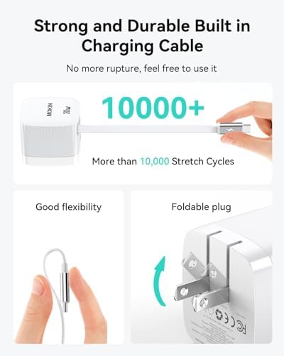 Revolutionary 30 W USB-C Charger Block with Dual Ports – Fast Charging Solution Featuring Retractable Cable & Foldable Plug for Ultimate Portability – Ideal Travel Companion for i Phone 16 Pro Max, Pixel 9 Pro, Galaxy, i Pad & Mac Book – Enhanced PD/PPS Compatibility for Rapid Power Delivery